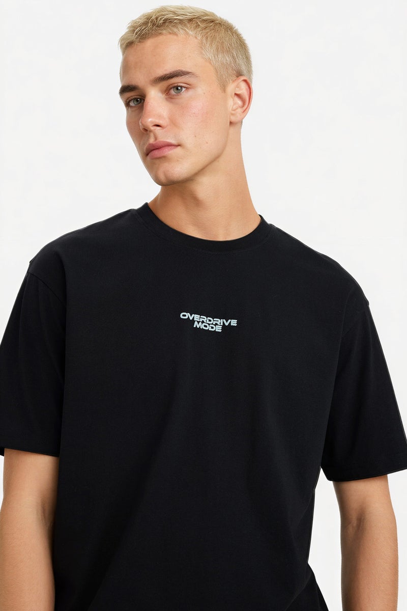 DeFacto Black Man Boxy Fit Crew Neck Short Sleeve T-Shirt Casual - Image 4